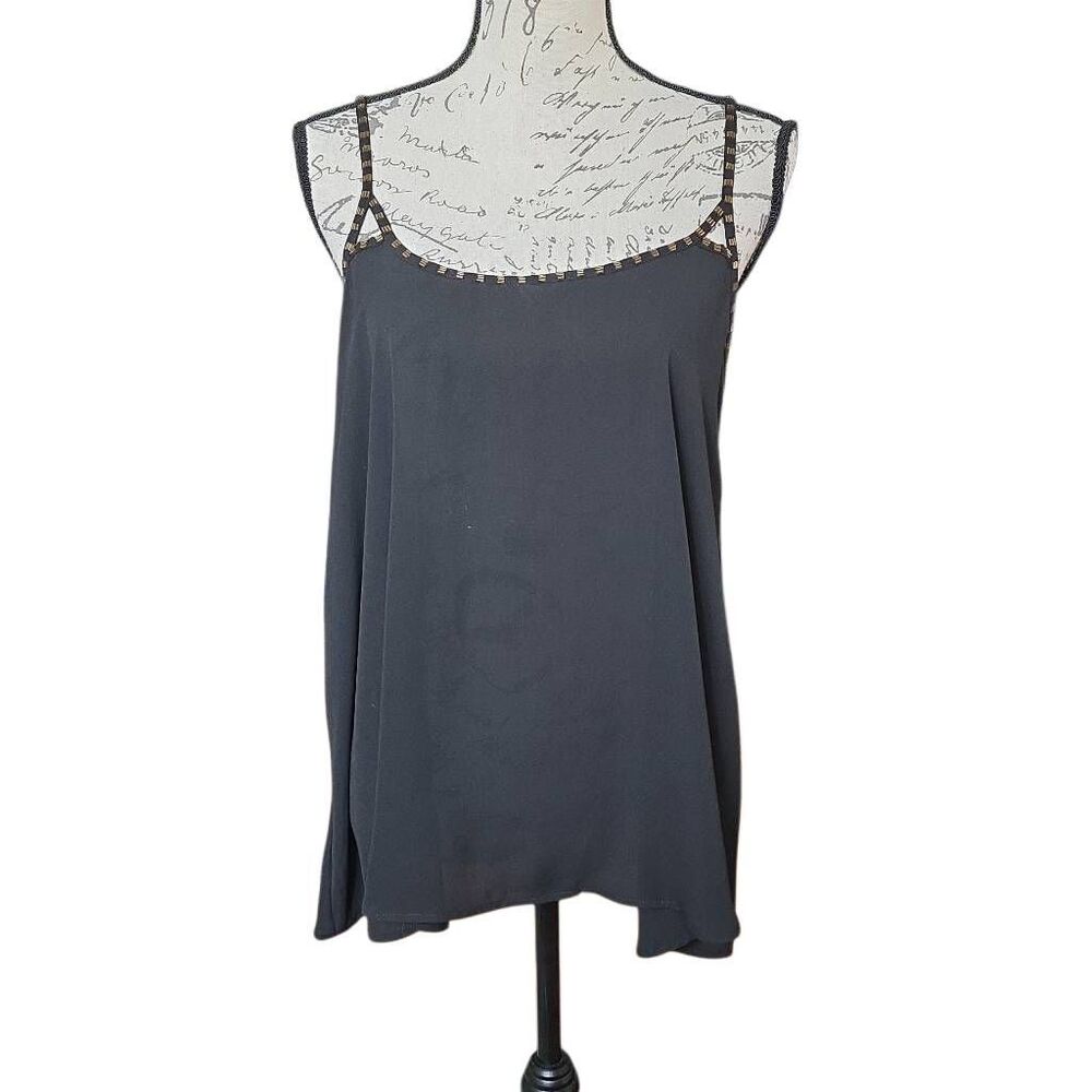 Lovemarks Women's Size Large Black Gold Bugle Bead Cross Back Cami Tank Blouse